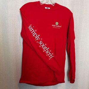 Simply Southern Red Long Sleeve Tee with White Logo & Sleeve Script